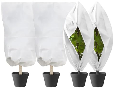 XPJBKC 4 Piezas Malla Antiheladas, Manta Termica Plantas con Cremallera y Cordón, Funda para Plantas para Invierno, Tela Antiheladas para Plantas, Cubre Plantas Exterior, 120x80 cm