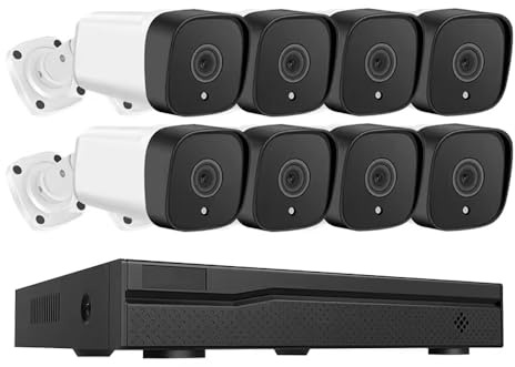 Sistema de seguridad de cámaras exteriores 4K HD, kit NVR de vigilancia doméstica de 8 MP resistente a la intemperie IP66 con audio bidireccional, detección de movimiento, visión nocturna de detección