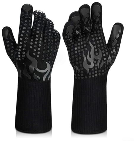 HEBEOT 1 paire de gants de soudage résistants au feu et à la chaleur pour soudage à haute température, gants thermiques en cuir pour barbecue, mig, poêle à bois, cheminée (noir)