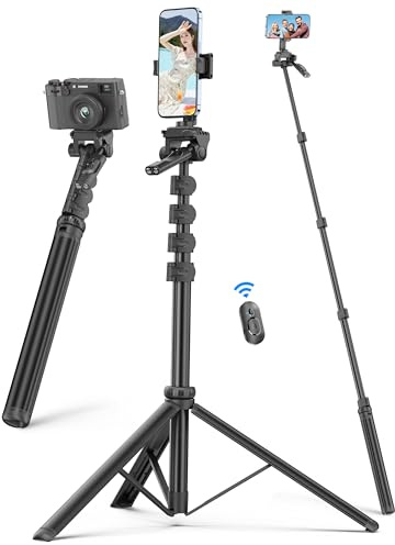 180CM Handy Stativ Ständer, Ausziehbar Aluminium Stative mit Abnehmbarer Fernbedienung 360° Drehbarer Handystativhalter Stabil Selfie Stick & Kamera Stativ Kompatibel mit iphone16 15 14/Android/Camera
