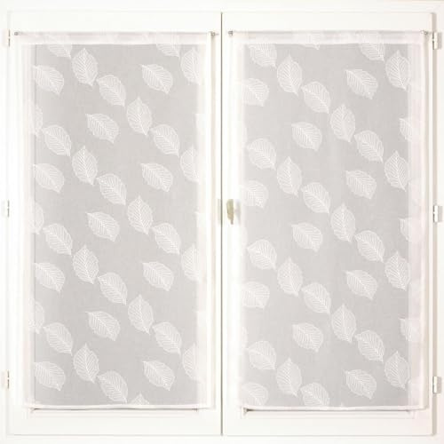 Atout Ciel Coppia di tende stampate foglie, 50% poliestere riciclato, con passapasta pronte da appendere, bianco, 2 x 60 x 160 cm