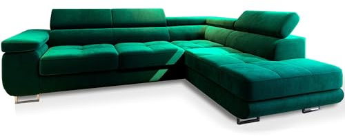 Masseno Ecksofa Selva R-S mit Schlaffunktion L-Form, Glamour Sofa mit Bettkasten, Wohnzimmersofa, Couch, Soffa, Bettsofa, Couchgarnitur - Grün, Monolith 37