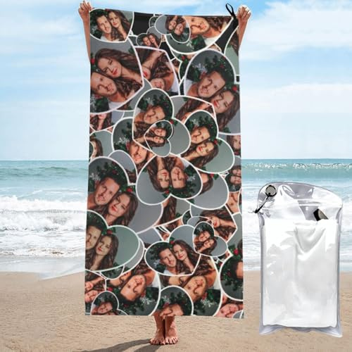 Personalisierte, schnell trocknende Strandtücher mit Namen, Fototext, individuell, faltbar, leicht, Mikrofaser, weiches Handtuch mit Gesichtern, Bild für Fitness, Camping, Meer, Reisen und Sport
