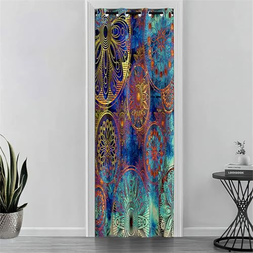 Surwin Tenda Oscurante da Interno per Porta con Occhielli, Tenda a Pannello per Porta Finestra Divisorio Decorazioni per Portico, Camera da Letto, Soggiorno, Mandala Esotico (Oro,120x200cm)