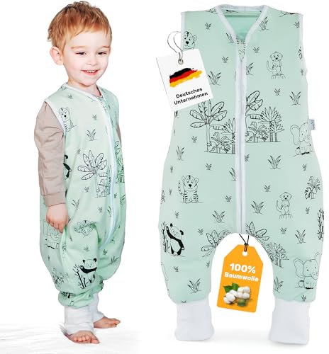 Oneflip | Baby Sommerschlafsack mit Füßen 1.0 TOG aus weicher Oeko-TEX zertifizierter Bio-Baumwolle | Sommer Schlafsack | Baby Schlafsack mit schönen Tieren | 1 Tog - 100cm | Anzahl: 1