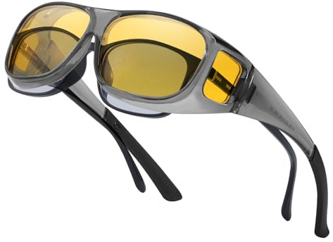SIPHEW Nachtfahrbrille für Brillenträger Herren Damen Nachtsichtbrille für Autofahrer mit gelben polarisierten Gläsern Nachtbrille zum Autofahren