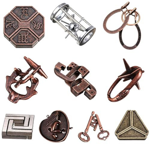 Rompecabezas de Bloqueo de Llave Gemela, Rompecabezas de Bloqueo de Metal clásico de 10 Piezas, de Teaser de Cerebro Tradicionales para los Juegos, desbloquear los Regalos de Juguetes de