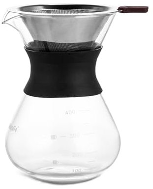 Wokyo Caffettiera manuale da 400 ml, in vetro borosilicato, riutilizzabile, con filtro in acciaio inox, resistente al calore, set per casa, ufficio, caffè (400 ml)