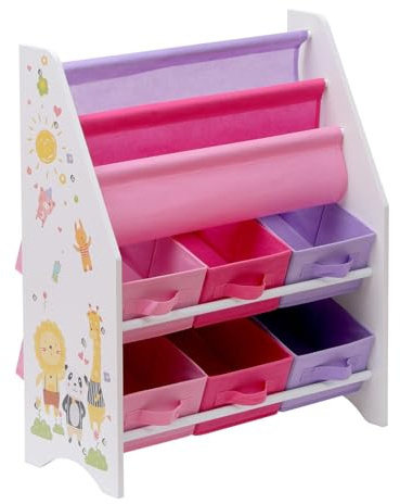 NICEME Kids Bookshelf Kids Bookcase with Toy Storage Unit Drawers, Childrens Book Shelf for Bedroom Playroom (Pink Lion Pattern,Shelf+6 Drawers)