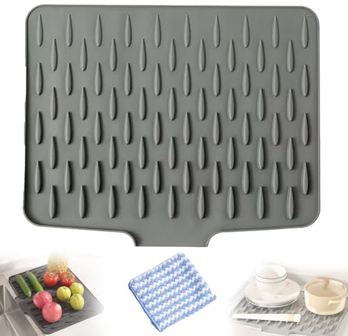 Silicone Draining Mat, Draining Board Mats for Kitchen Counter Sink, Silicone Dish Drying Mat, No-Spill Worktop Saver,Heat-Resistant & Non-Slip Mats for Drip-Free Drying (1pc, One Size)