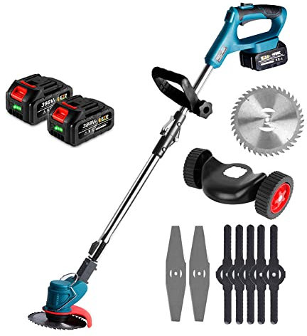Tondeuse à Gazon électrique Manuelle, Coupe-Herbe sans Fil 3 en 1 1500 W avec Assistance à Deux Roues, Outil d'élagage de Jardin 21 V 3000 mAh