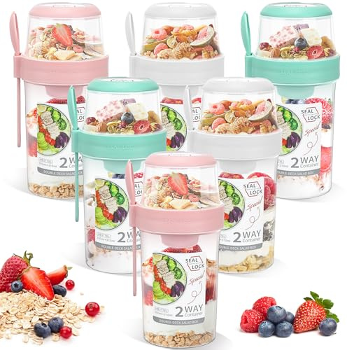 Kaxtde 6 Pack Large Overnight Oats Jars Bulk with Lids and Spoons