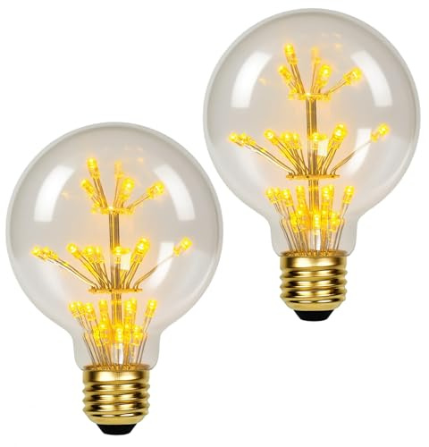 YANUODA G80 Vintage Edison Stil LED Kugellampen 2-Pack, 2200K Warmgelbes Licht, Sternenhimmel-Effekt, 220-240V undimmbar, 3W (15W-Aquivalent) für dekoratives Beleuchten