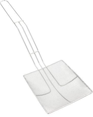 TOGEVAL Paletta in Acciaio Rinforzata per Residui Cucchiaio Quadrato con Filtro Lungo Antiscottatura Utensile per Frittura per Rimuovere Schiumarola e Grassi