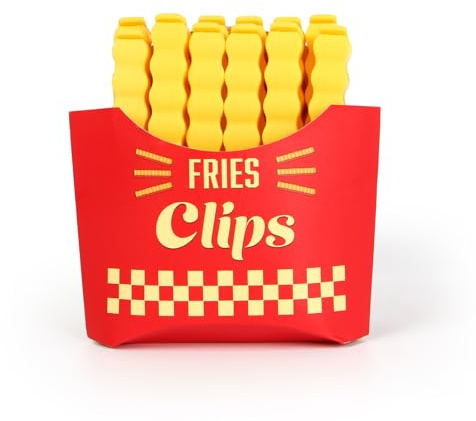 Bronkeeper 12PCS French Fry Food Bag Clips Set with Magnetic Chip Storage Box - Kitchen Snack Sealing Clips, Fun Fridge Accessories Gift