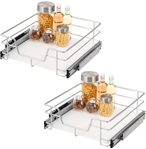 bremermann Telescopic Drawers Set of 2-50 cm with Shelf, Kitchen Drawer for Retrofitting, Full Extension with Telescopic Rails, Ideal for Kitchen, Bathroom & Bedroom, Made of Metal (Chrome)