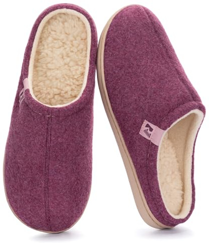 RockDove Women's Felt Mule Slippers Fleece Lined, 5/6 UK, Burgundy