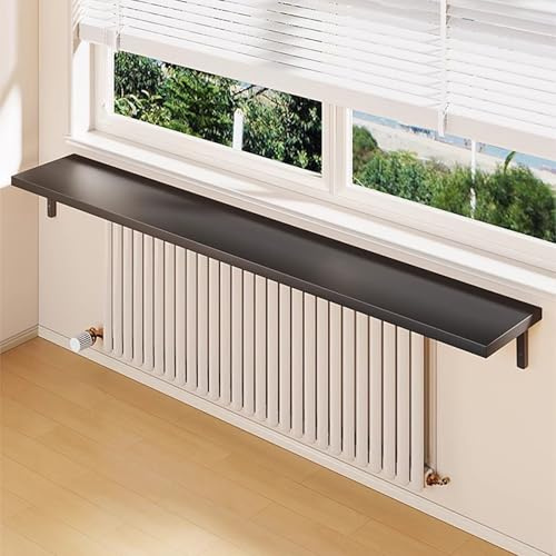 JCSRYD Tablette Radiateur, Etagere Flottante Murale, Étagère Rectangulaire en Bois avec Supports Métalliques pour Salon et Chambre à Coucher(Black,40 * 30cm/16 * 12in)