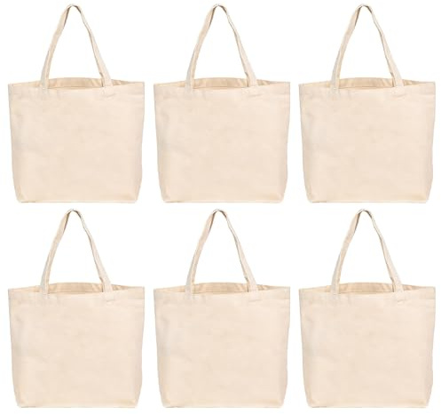 MQWDGJ 6 bolsas de algodón, 42 x 32 x 10 cm, bolsas de yute, grandes sin estampado, bolsas de tela de algodón, bolsas de la compra, reutilizables, para lavandería, deporte, compras