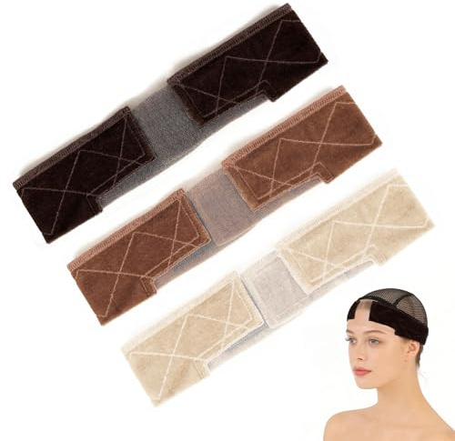 Wig Grip Headband,3 Pcs Non-Slip Velvet Wig Band to Hold Wigs In Place,Invisible Wigs Grip Band,Suitable for Daily Styling/Hair Loss Individuals,Fits Any Head Circumference(Beige+Brown+Light Brown)