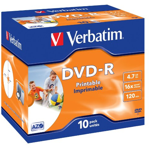 Verbatim DVD-R Wide Inkjet Printable 4.7GB, 10er Pack Jewel Case l, DVD Rohlinge bedruckbar, 16-fache Brenngeschwindigkeit & Hardcoat Scratch Guard, DVD-R Rohlinge printable, DVD leer