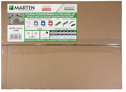 MARTEN Level Up - Sistema de nivelación de azulejos, 150-500-1000 lengüetas, ancho de junta de 1-3 mm, grosor de baldosa: 5-15 mm, alicates, cuñas, lengüetas de tracción, resultados perfectos para
