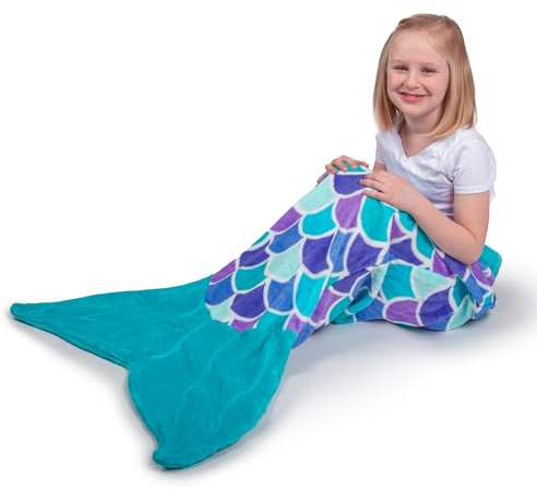 Fin Fun Meerjungfrau Decke für Mädchen und Damen - Kuscheldecke zum reinschlüpfen für Meerjungfrauen Fans - erhältlich in 60 x 130 cm und 70 x 170 cm