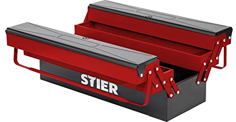 STIER Cassetta degli attrezzi vuota, robusta e resistente, in lamiera d'acciaio di alta qualità, 520x190x200 mm, con 5 scomparti, salvaspazio grazie al design compatto