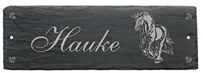 Schild Schiefer Pferd Friese Pferdebox Stalltafel Wunschname 22 x 8 cm