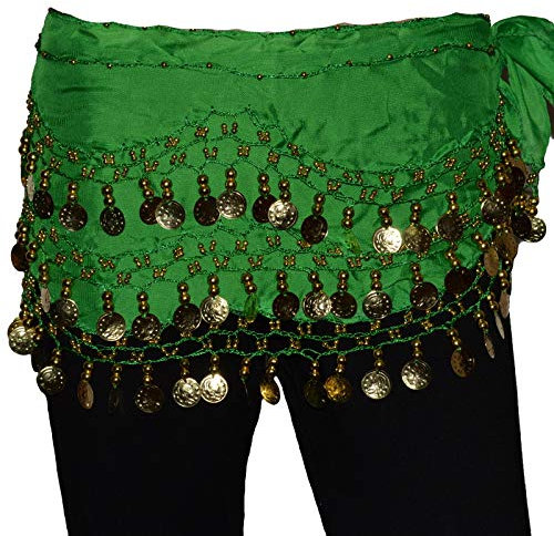 Bauchtanz Chiffon Hüfttuch Münzgürtel Bauchtanzgürtel Belly Dance Karneval Grün mit ca.142 Münzen