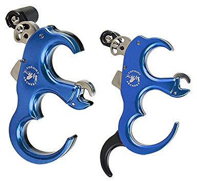 AMEYXGS Bogenschießen Compoundbogen 3 oder 4 Finger Automatic Release Aids Aluminiumlegierung Caliper Grip Thumb Trigger für Jagd und Schießen (Blau)