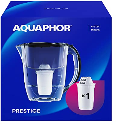 AQUAPHOR Water Filter Jug Prestige I 1 X A5 Filter Included I Capacity 2.8l I Fits in the fridge door I Reduces Limescale Chlorine & Microplastics Black