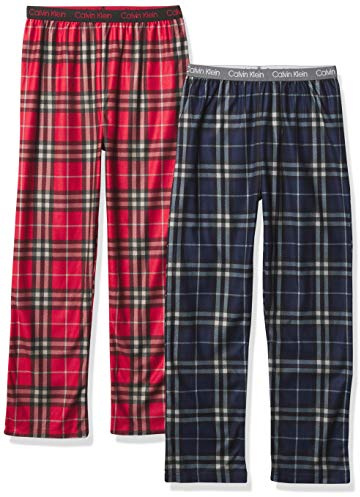 Calvin Klein Kids Boys' Super Soft Brushed Micro Pajama Pant 2-Pack, Plaid Red/Plaid Navy, Large