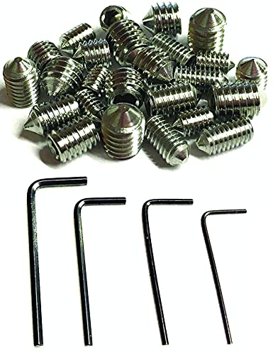 Gewindestifte mit konischer Spitze, gemischt, 5 mm Länge, metrisches Gewinde, M3, M4, M5 und M6, Edelstahl A2, plus 4 Sechskantschlüssel
