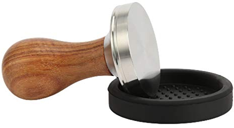 51/53/58mm Kitchen Cafe Stainless Steel Flat Coffee Tamper Wooden Handle with Silicone Coaster Bean Powder Press Gadgets Kits Valentine's Day/Mother's Day/Christmas/Birthday Gifts - 58mm
