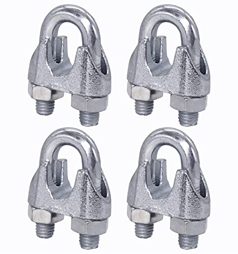 Confezione da 4 morsetti per fune metallica M12, DIN 741, morsetto in acciaio per fune metallica Ø 16 mm, sella per bullone a U (4 pezzi, M12 per Ø 16 mm)