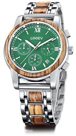 LeeEv Herrenuhren aus Holz, stilvolle Luxusuhr Holz und Edelstahl Chronograph Militär Quarz modische Uhr