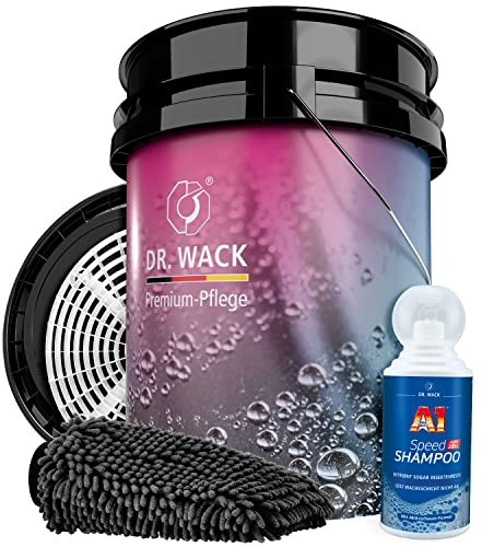 Motorrad Handwäsche Bundle - Dr. Wack A1 Speed Shampoo 0,5L + Magic Bucket Wascheimer mit passendem Deckel & Grit Guard Schmutzsieb + detailmate Waschhandschuh | Set für die Motorradwäsche