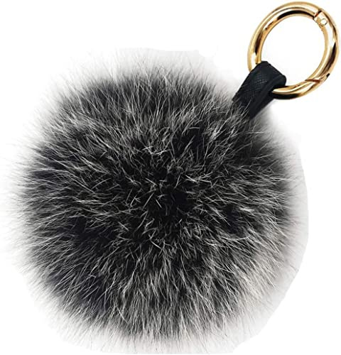 ANZII Damen Fuchspelz Pom Pom Ball Echtfell Fell Pelz Bommel Schlüsselanhänger Taschenanhänger Schlüssel- Taschen- Fellanhänger Pelz-Anhänger für Handtaschen, Rückspiegel im Auto