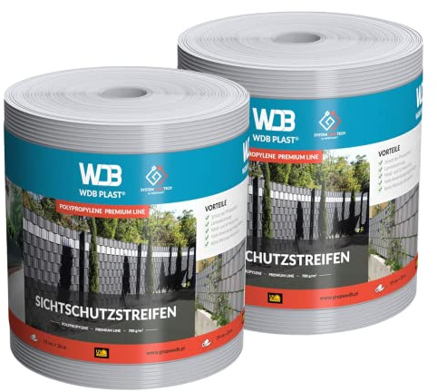 WDB - Sichtschutzstreifen für Doppelstabmatten Sichtschutz Zaun - Set 2X 26 m x 19 cm - Hart PP Windschutz Premium Line - Grau - RAL 7040
