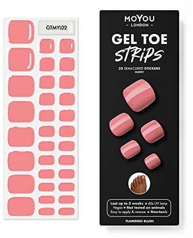 MOYOU LONDON Halbgehärtete UV Gel Strips - 32 Stück - Gel-Nagelfolien UV Härtend für Maniküre in Salonqualität - Flamingo Blush