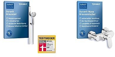 Duravit Brauseset mit Duscharmatur, wassersparende Handbrause mit 3 Strahlarten, Duschstange (810 mm), Brauseschlauch mit Verdrehschutz, Aufputz Duscharmatur, chrom