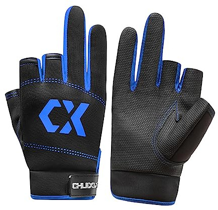 Guantes de pesca – 3 guantes deportivos sin dedos, guantes de pesca resistentes al agua para hombres y mujeres, juego MTB, ciclismo, caza, remo, vela, antideslizante, azul