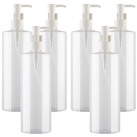 BPZXL 6 pièces 500ml Transparent flacons vides en Plastique, Flacon Vide Pompe Cosmétique Bouteilles pour Savon Gel Huile Essentielle Lotion Cosmétique