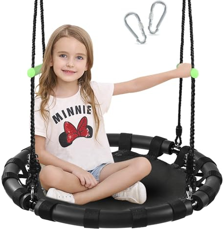 TBMLC 24-Inch Diameter Tree Swing- 1 Inch Diameter,1MM Thick Sturdy Steel Frame with Thick Foam Pipe Cover and Durable PP Mat - Perfect for Outdoor Fun and Relaxation (24 inch Diameter, Black)