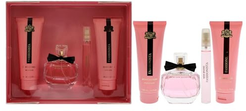 New Brand Prestige Fashionista for Women - 4 Pc Gift Set 3.4oz EDP Spray, 0.5oz EDP Spray, 4.4oz Shower Gel, 4.4oz Body Lotion