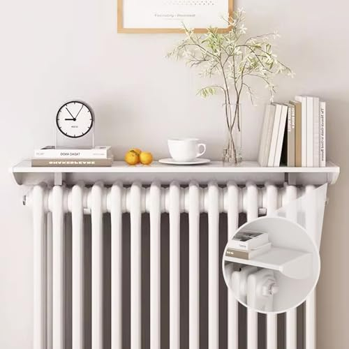 UVCMDUI Heizung Ablage Weiß, Heizkörper Abdeckung Ohne Bohren aus Aluminiumlegierung, Heizungsregal Länge 25–170 cm Rauchfreie, Staubdichte mit 4,5 cm Halterung,90cm