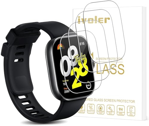 ivoler 4 Piezas Protector de Pantalla para Xiaomi Redmi Watch 4, Cristal Vidrio Templado Anti-Arañazos, Dureza 9H, Antihuellas, HD Transparente, Sin Burbujas