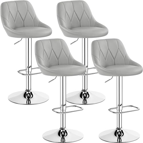 Yaheetech 4er Barhocker-Set Verstellbare Sitzhöhe 61,5 cm - 83 cm Polsterhocker mit Drehbarer Sitzfläche Hocker mit Fußstütze für Küche/Bar/Salon/Esszimmer, Hellgrau