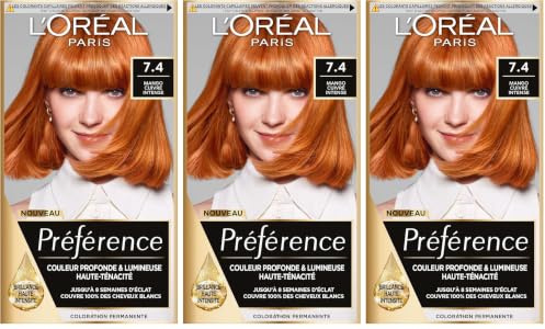 L'Oréal Paris Préférence Coloration Permanente Cheveux, Nuance : Dublin Mango (7.4), Cuivré Intense (Lot de 3)